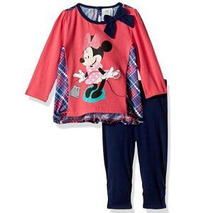 NEW Disney Baby 2 Piece Set Outfit Minnie Mouse Long Sleeve Plaid Top Leggings